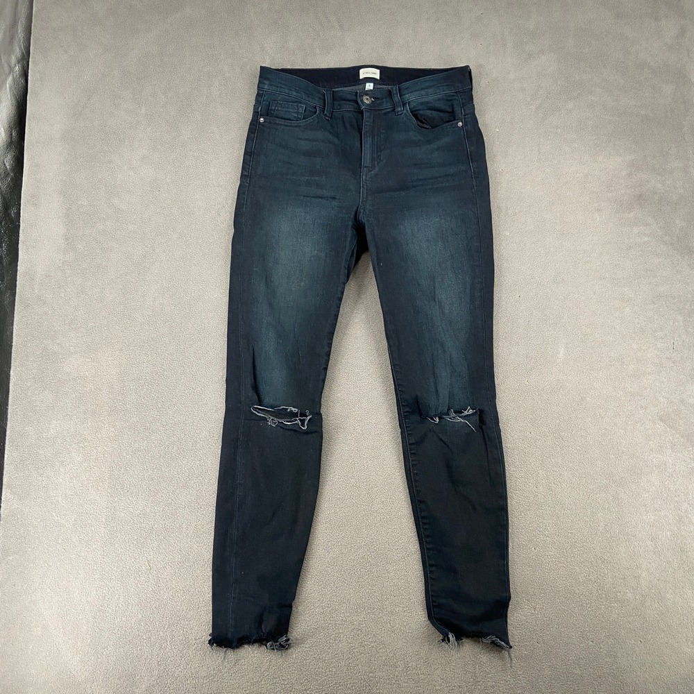 Sneak Peek High Rise Skinny Jeans Dark Wash Distressed Knee Frayed Hem Size 5
